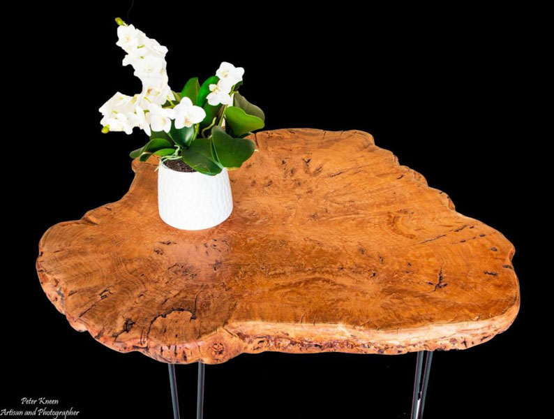 Red Gum Burl Coffee Table with Hairpin Legs