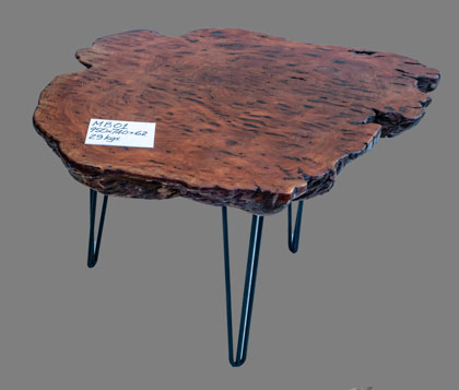 Medium sized live edge burl coffee table on hairpin legs