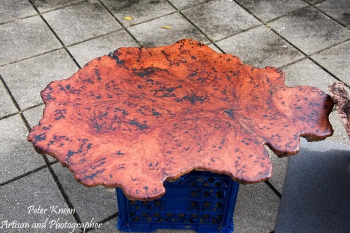 Finished burl on a milk crate